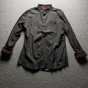 Smash Button-Up Shirt Mens Large Gray Geometric Long Sleeve Cotton NSH5066R